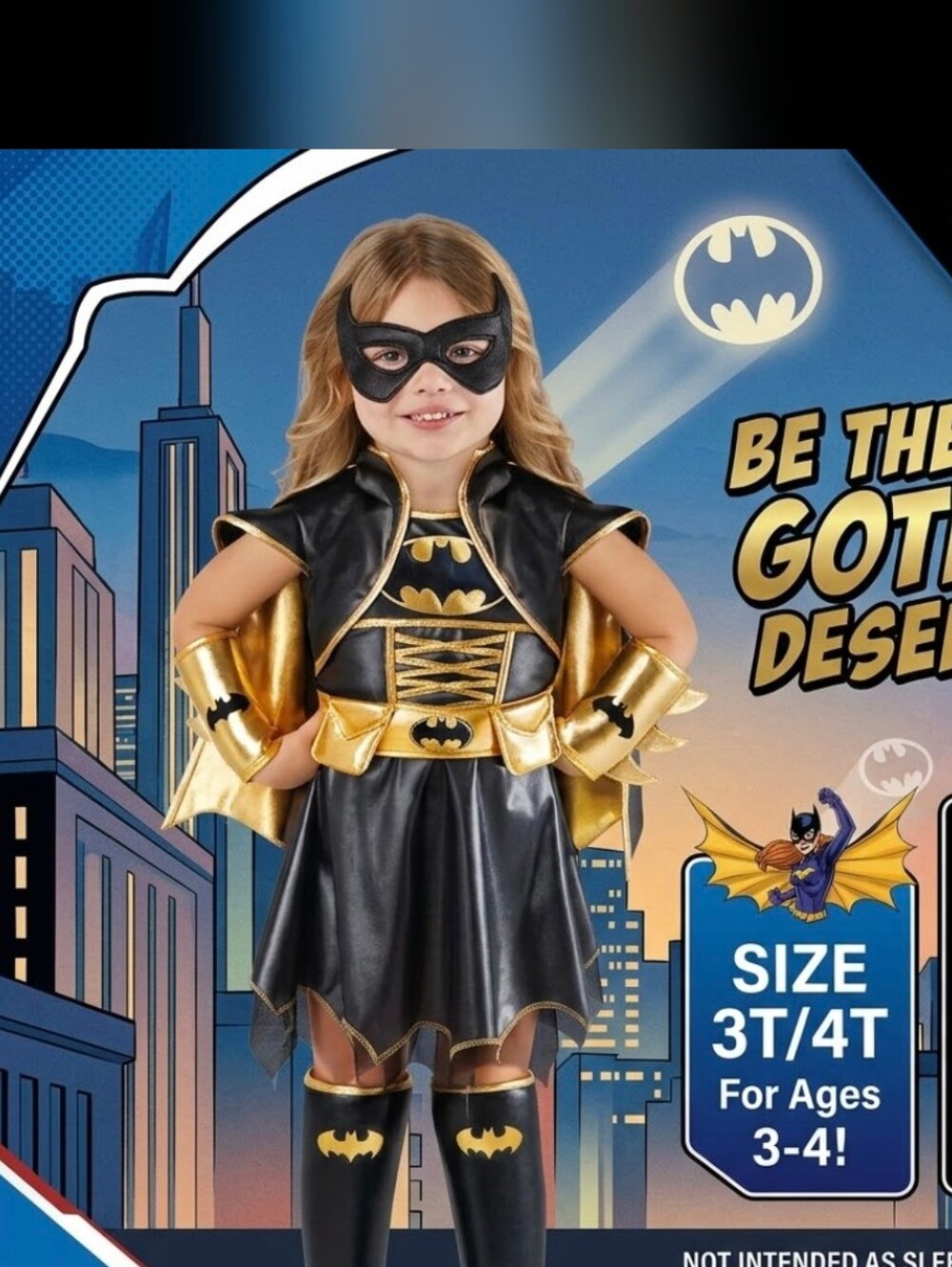 New Batgirl Costume Set Rubies DC Comics Black Gold Dress Accessories 3T/4T NWT